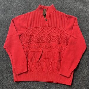 Chaps Sweater Boys Large Red Cotton Cable Knit Henley Mock Neck Pullover Chunky